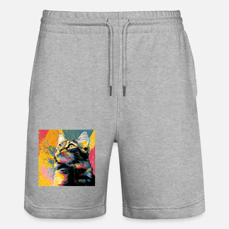 Portrait vif du chat pop - Short de jogging bio TRAINER Stanley/Stella unisexe - gris chiné