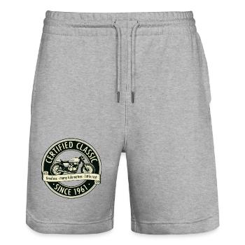 Vintage 1961, Biker Motorcycle Birthday Pullover Hoodie - Stanley/Stella Trainer Unisex Organic Jogging Shorts - heather grey - Front - Nik (191cm) & Marisol (170cm)