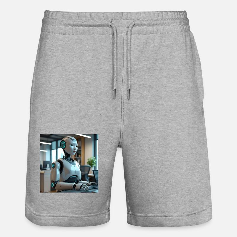Robot humanoïde dans un bureau bleu - Short de jogging bio TRAINER Stanley/Stella unisexe - gris chiné