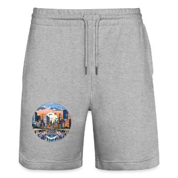 Sonnenuntergang über der Skyline - Stanley/Stella Unisex Bio Joggingshorts Trainer  - Grau meliert - Vorne - Nik (191cm) & Marisol (170cm)