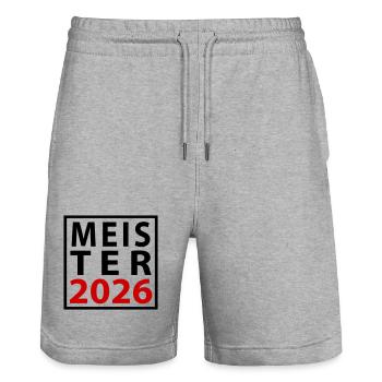 Meister 2026 Meisterschaft - Stanley/Stella Unisex Bio Joggingshorts Trainer  - Grau meliert - Vorne - Nik (191cm) & Marisol (170cm)