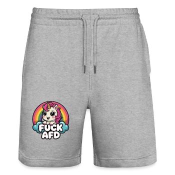 Fuck AFD - Antifa Einhorn Tee - Stanley/Stella Unisex Bio Joggingshorts Trainer  - Grau meliert - Vorne - Nik (191cm) & Marisol (170cm)