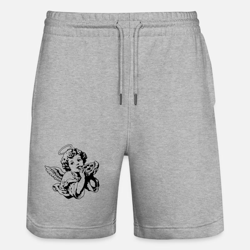 Pizza Engel – Cherub mit Pizzastück - Stanley/Stella Unisex Bio Joggingshorts Trainer  - Grau meliert