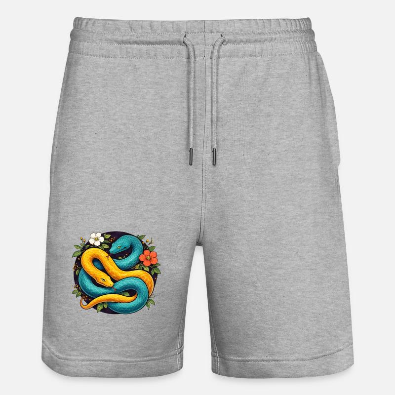 Deux serpents python dans l’anneau fleuri - Short de jogging bio TRAINER Stanley/Stella unisexe - gris chiné