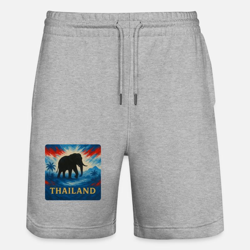 Design de voyage d’éléphant en Thaïlande - Short de jogging bio TRAINER Stanley/Stella unisexe - gris chiné