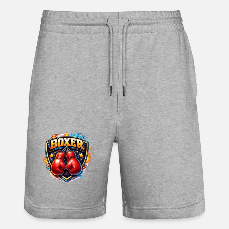 Logo de boxe combative avec gants - Short de jogging bio TRAINER Stanley/Stella unisexe - gris chiné
