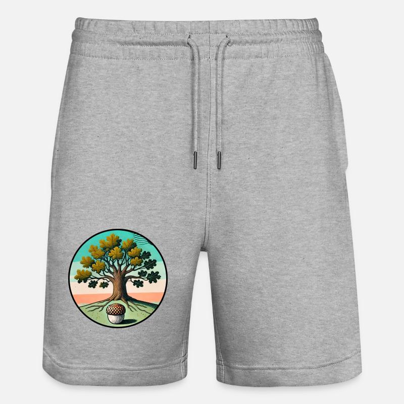 Retro-Baum des Lebens mit Eichel - Stanley/Stella Unisex Bio Joggingshorts Trainer  - Grau meliert