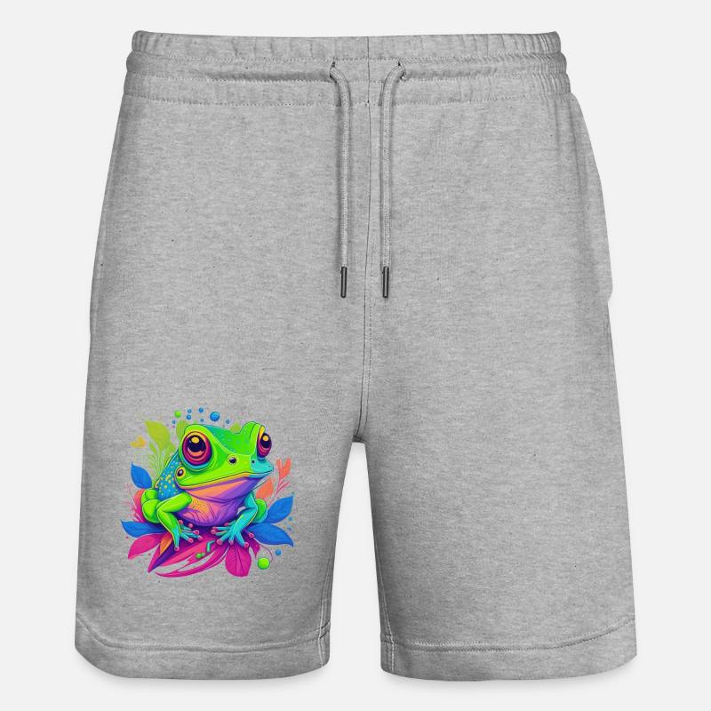 Regenbogenfrosch auf Blättern - Stanley/Stella Unisex Bio Joggingshorts Trainer  - Grau meliert