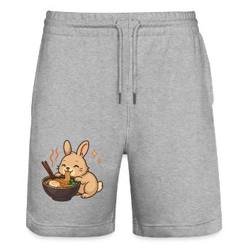Hase mit Nudeln Ramen kawaii Hase - Stanley/Stella Unisex Bio Joggingshorts Trainer  - Grau meliert - Vorne - Nik (191cm) & Marisol (170cm)