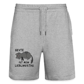 Heute ist mein Lieblingstag – Müde Katze Spruch - Stanley/Stella Unisex Bio Joggingshorts Trainer  - Grau meliert - Vorne - Nik (191cm) & Marisol (170cm)