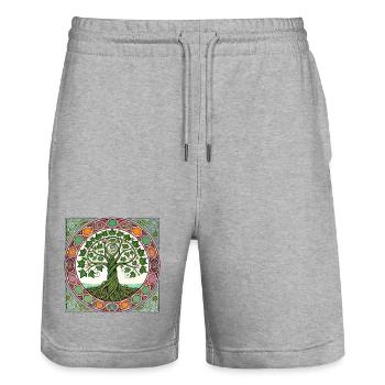 Tree of Life Circular Stained Glass - Stanley/Stella Trainer Unisex Organic Jogging Shorts - heather grey - Front - Nik (191cm) & Marisol (170cm)
