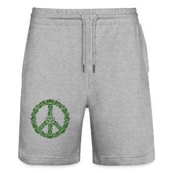 Peace Zeichen Blumen Floral Boho Style - Stanley/Stella Unisex Bio Joggingshorts Trainer  - Grau meliert - Vorne - Nik (191cm) & Marisol (170cm)