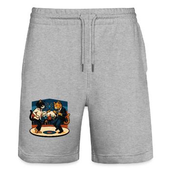 Zwei Retro-Katzen tanzen – Vintage Stil - Stanley/Stella Unisex Bio Joggingshorts Trainer  - Grau meliert - Vorne - Nik (191cm) & Marisol (170cm)