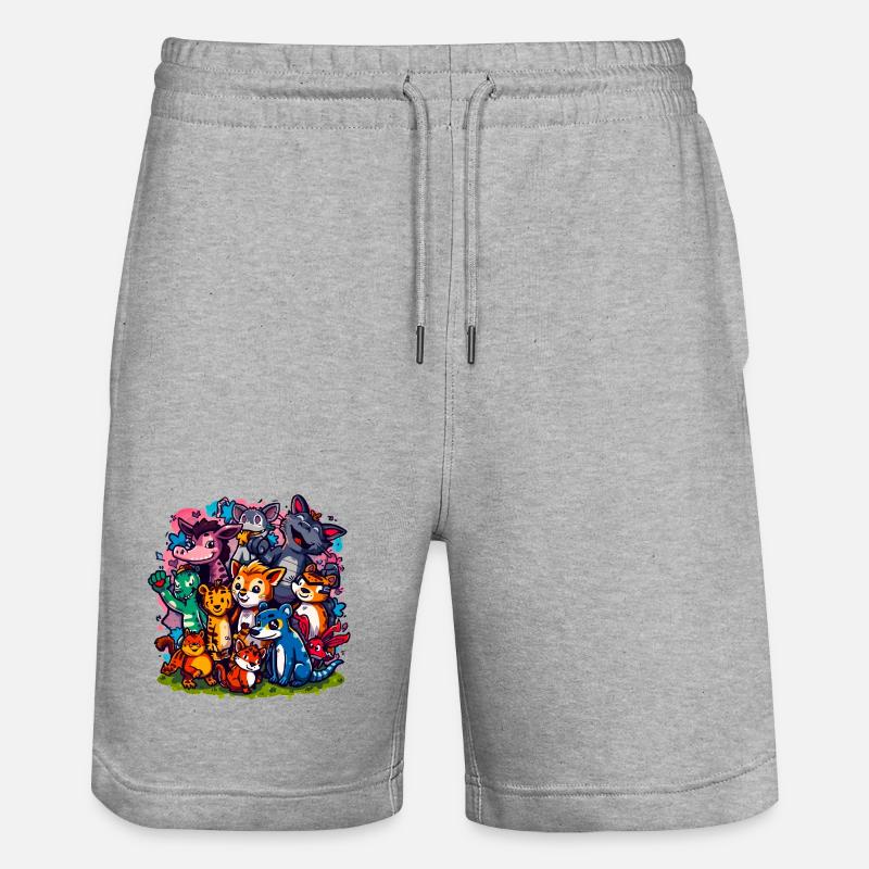 Cartoonfarben der Tiergruppe - Stanley/Stella Unisex Bio Joggingshorts Trainer  - Grau meliert