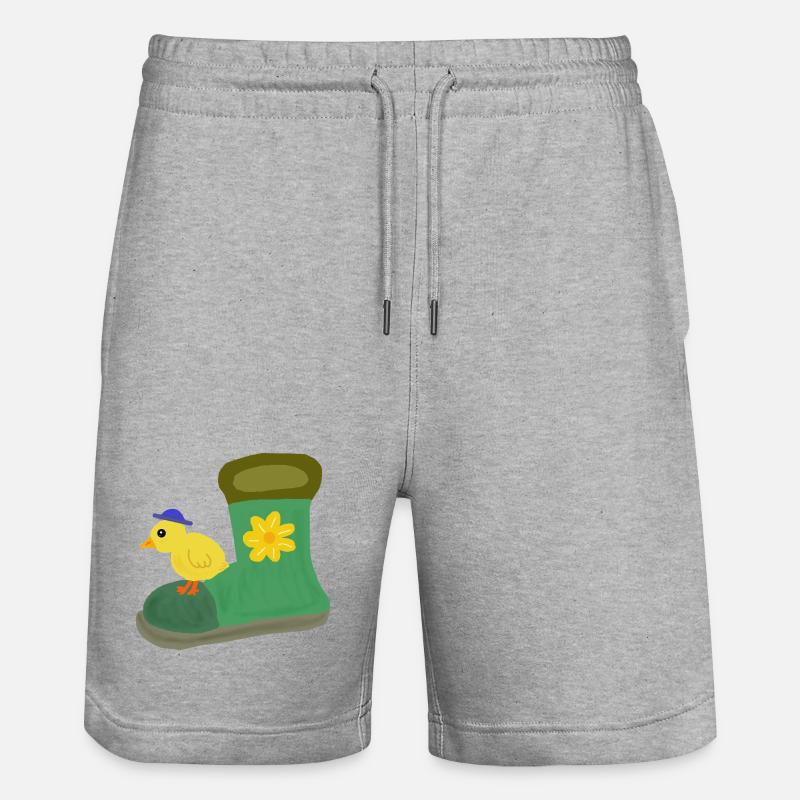 Poussin au botte verte avec fleur - Short de jogging bio TRAINER Stanley/Stella unisexe - gris chiné