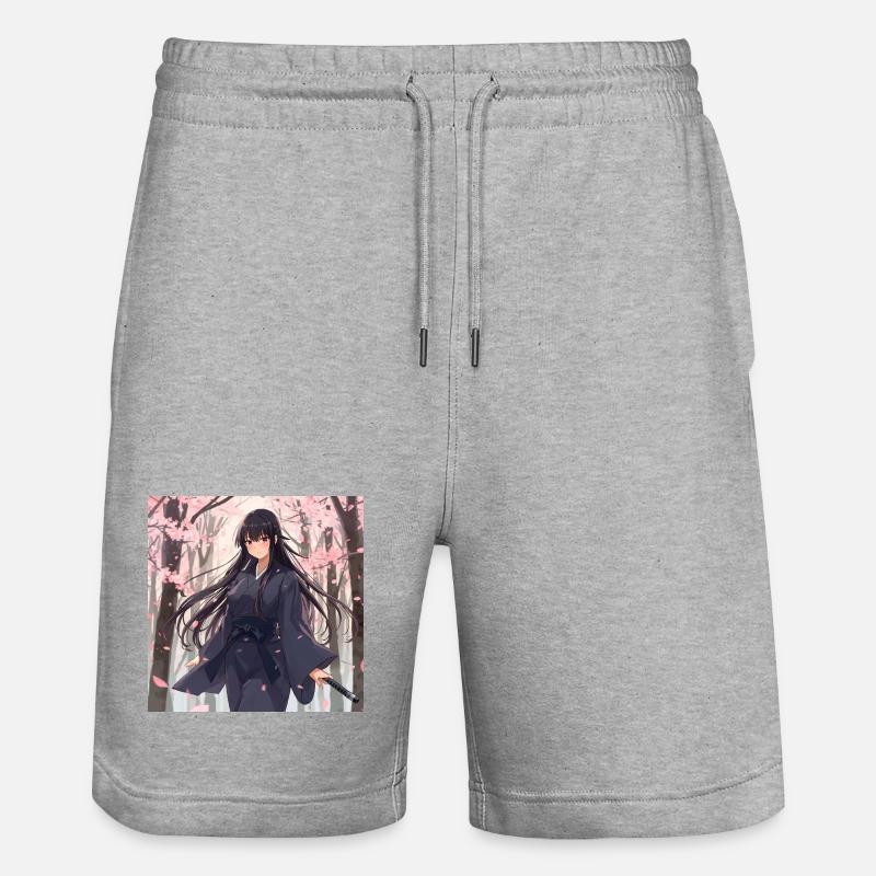 Sakura Schatten Samurai - Stanley/Stella Unisex Bio Joggingshorts Trainer  - Grau meliert