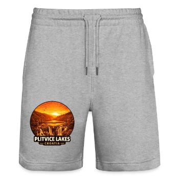 Plitvicer Seen Kroatien Sonnenuntergang Natur - Stanley/Stella Unisex Bio Joggingshorts Trainer  - Grau meliert - Vorne - Nik (191cm) & Marisol (170cm)