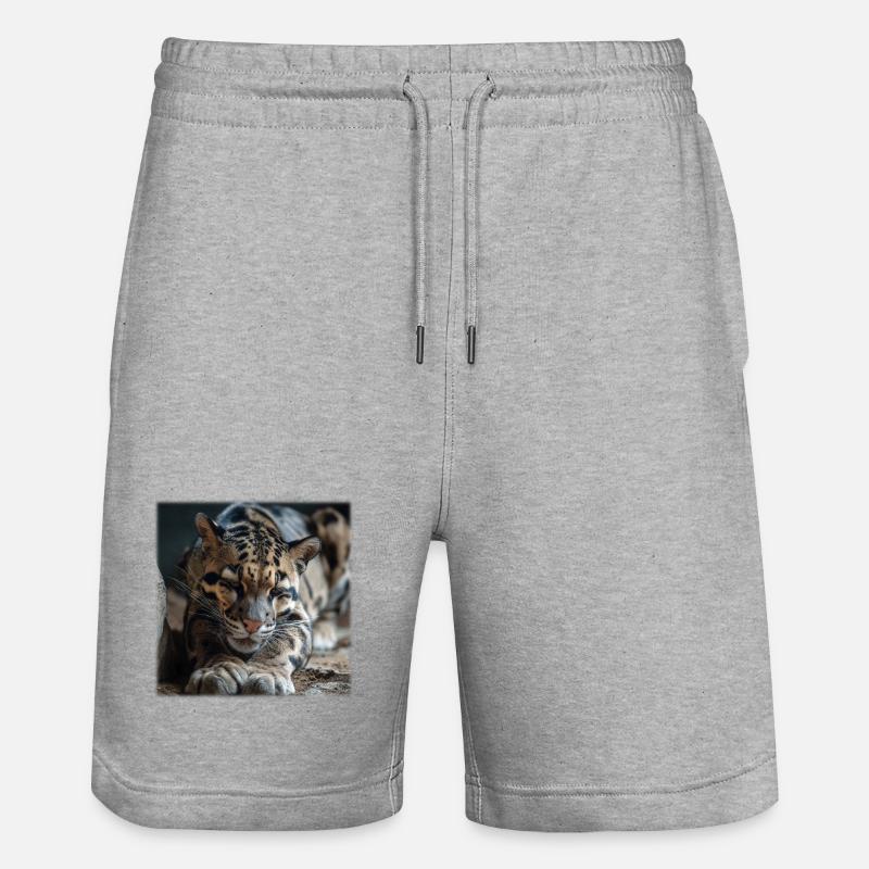 Clouded leopard resting pose Expressive wildcat - Stanley/Stella Trainer Unisex Organic Jogging Shorts - heather grey