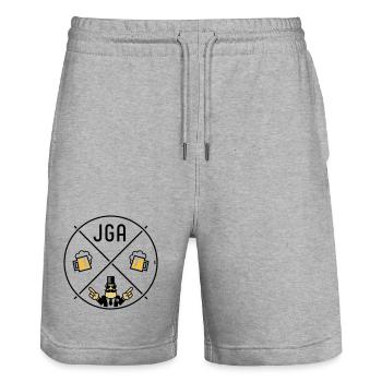 Bachelor Party Groom Hand Signal Beer Circle Symbol POS 3C - Stanley/Stella Trainer Unisex Organic Jogging Shorts - heather grey - Front - Nik (191cm) & Marisol (170cm)