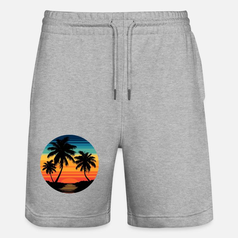 Coucher de soleil tropical avec palmiers - Short de jogging bio TRAINER Stanley/Stella unisexe - gris chiné