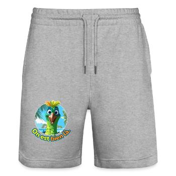 Oiseau cartoon estival humour soleil - Short de jogging bio TRAINER Stanley/Stella unisexe - gris chiné - Devant - Nik (191cm) & Marisol (170cm)