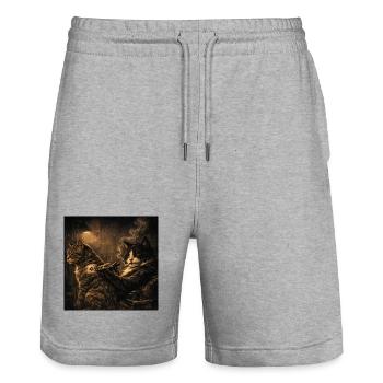 Cat Tattoo Tattoo Vintage Style Graphic - Stanley/Stella Trainer Unisex Organic Jogging Shorts - heather grey - Front - Nik (191cm) & Marisol (170cm)