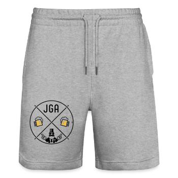 JGA Bräutigam Handzeichen Bier Kreis Symbol POS 2C - Stanley/Stella Unisex Bio Joggingshorts Trainer  - Grau meliert - Vorne - Nik (191cm) & Marisol (170cm)