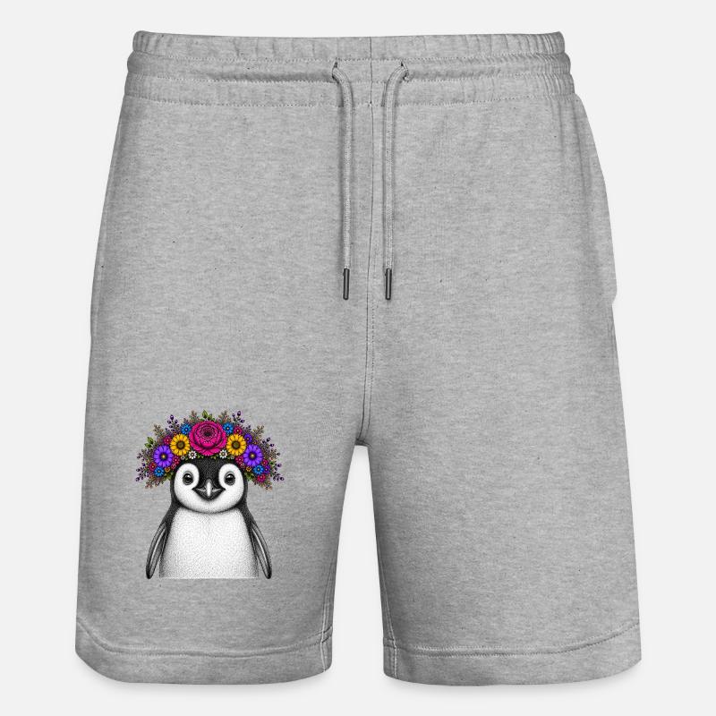 Pingouin avec couronne de fleurs - Short de jogging bio TRAINER Stanley/Stella unisexe - gris chiné