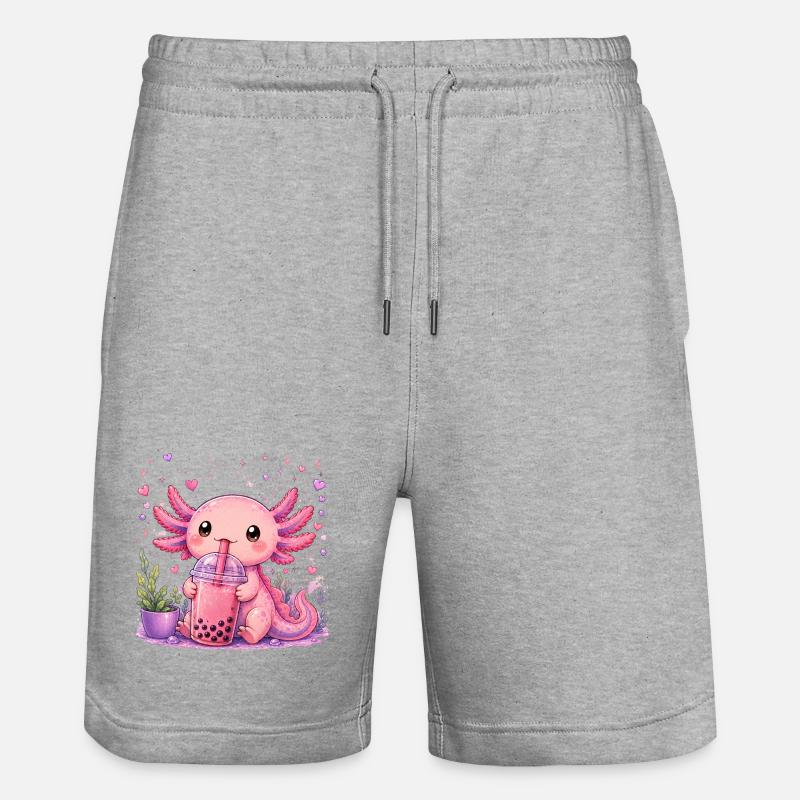 Axolot rose avec bubble tea - Short de jogging bio TRAINER Stanley/Stella unisexe - gris chiné