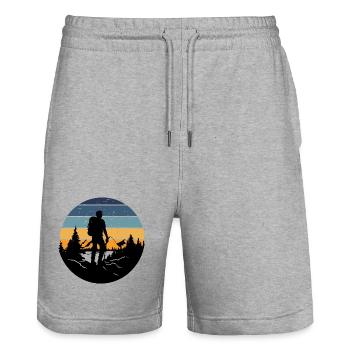 Retro Bedtime Hiker - Stanley/Stella Trainer Unisex Organic Jogging Shorts - heather grey - Front - Nik (191cm) & Marisol (170cm)