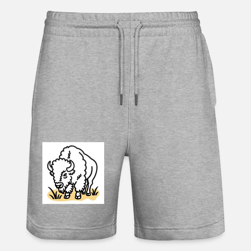 Bison on yellow grass - Stanley/Stella Trainer Unisex Organic Jogging Shorts - heather grey