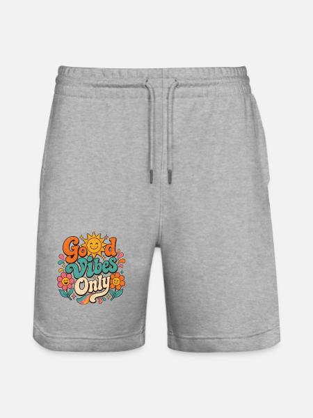 Good Vibe's Only Retro Floral - Stanley/Stella Trainer Unisex Organic Jogging Shorts - heather grey