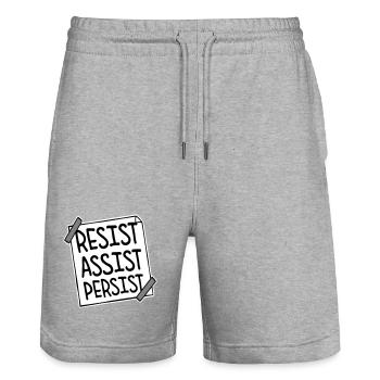 Resist Assist Persist Activism Motivation Logo - Stanley/Stella Trainer Unisex Organic Jogging Shorts - heather grey - Front - Nik (191cm) & Marisol (170cm)