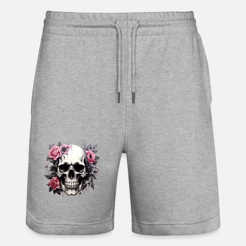 Crâne avec couronne de fleurs - Short de jogging bio TRAINER Stanley/Stella unisexe - gris chiné