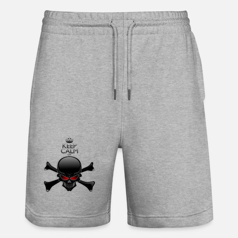Bleib ruhig oder sterbe, Schwarzer Schädel - Stanley/Stella Unisex Bio Joggingshorts Trainer - Grau meliert
