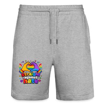 Straight Against Hate Rainbow Pride Equality - Stanley/Stella Trainer Unisex Organic Jogging Shorts - heather grey - Front - Nik (191cm) & Marisol (170cm)
