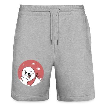 Phoque clignant de l’œil portant un bandana Signe shaka lancé - Short de jogging bio TRAINER Stanley/Stella unisexe - gris chiné - Devant - Nik (191cm) & Marisol (170cm)
