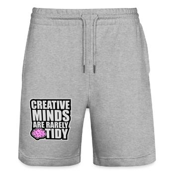 Les esprits créatifs sont rarement bien rangés Logo créatif drôle - Short de jogging bio TRAINER Stanley/Stella unisexe - gris chiné - Devant - Nik (191cm) & Marisol (170cm)