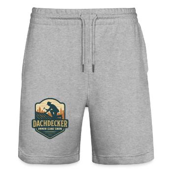 Dachdecker Logo - Ganz Oben - Stanley/Stella Unisex Bio Joggingshorts Trainer  - Grau meliert - Vorne - Nik (191cm) & Marisol (170cm)