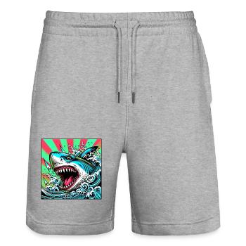 Requin - Short de jogging bio TRAINER Stanley/Stella unisexe - gris chiné - Devant - Nik (191cm) & Marisol (170cm)