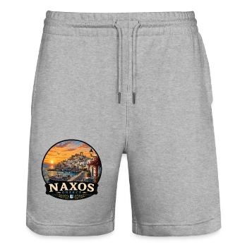 Vacances à Naxos en Grèce Coucher de soleil - Short de jogging bio TRAINER Stanley/Stella unisexe - gris chiné - Devant - Nik (191cm) & Marisol (170cm)