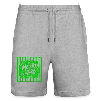 Tennis Meister 2026, Kreisliga Sieger grün - Stanley/Stella Unisex Bio Joggingshorts Trainer  - Grau meliert - Vorne - Nik (191cm) & Marisol (170cm)
