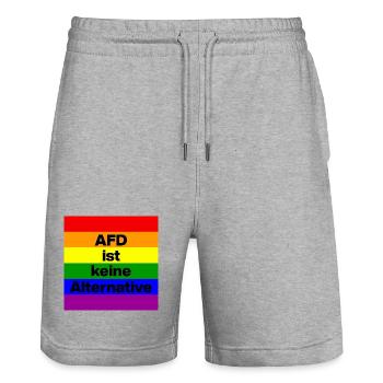 AFD IST KEINE ALTERNATIVE, FCK NZS, NIE WIEDER - Stanley/Stella Unisex Bio Joggingshorts Trainer  - Grau meliert - Vorne - Nik (191cm) & Marisol (170cm)