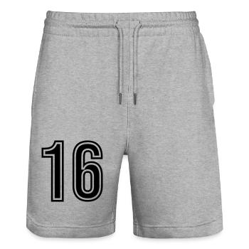 16 Number symbol - Stanley/Stella Trainer Unisex Organic Jogging Shorts - heather grey - Front - Nik (191cm) & Marisol (170cm)