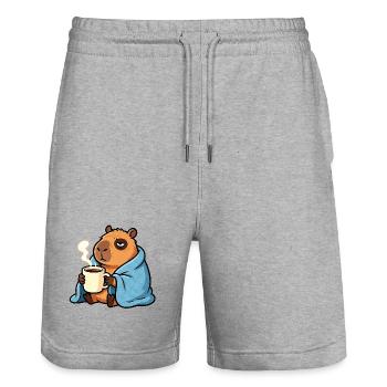Don't Worry, Be Capy - Funny Coffee Capybara - Stanley/Stella Trainer Unisex Organic Jogging Shorts - heather grey - Front - Nik (191cm) & Marisol (170cm)