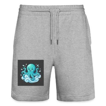 Cheerful Octopus with Waves - Stanley/Stella Trainer Unisex Organic Jogging Shorts - heather grey - Front - Nik (191cm) & Marisol (170cm)