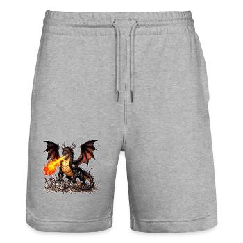 Dragon noir debout sur les squelettes de casse-cou - Short de jogging bio TRAINER Stanley/Stella unisexe - gris chiné - Devant - Nik (191cm) & Marisol (170cm)