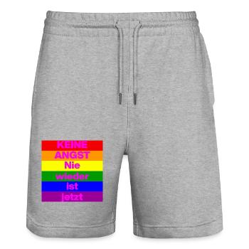 KEINE ANGST NIE WIEDER IST JETZT,  NO NZS, NO AFD - Stanley/Stella Unisex Bio Joggingshorts Trainer  - Grau meliert - Vorne - Nik (191cm) & Marisol (170cm)