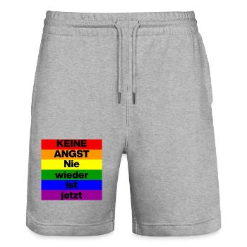 KEINE ANGST NIE WIEDER IST JETZT,  NO NZS, NO AFD - Stanley/Stella Unisex Bio Joggingshorts Trainer  - Grau meliert - Vorne - Nik (191cm) & Marisol (170cm)