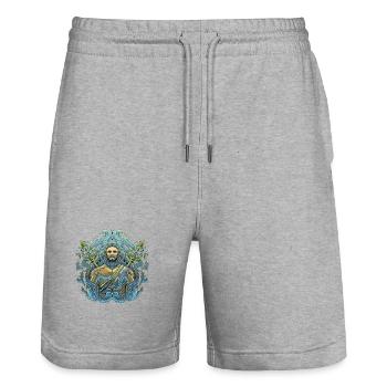 Poseidon Sea God Trident Design - Stanley/Stella Trainer Unisex Organic Jogging Shorts - heather grey - Front - Nik (191cm) & Marisol (170cm)